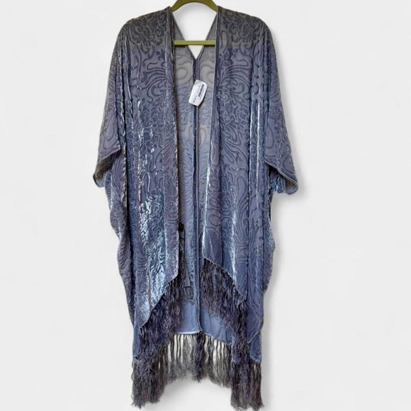 Janika Designs Accessories - Janika Designs Grey silk velvet shawl with fringe